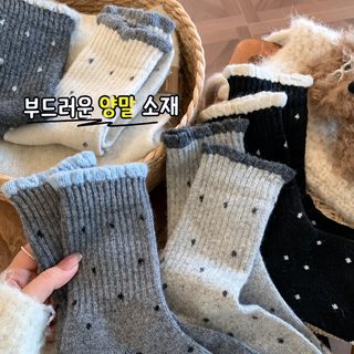 가을/겨울 웨이브 양말 여중통 면양말 한국판 ins 트렌디 레이스 양말 보온