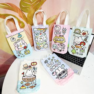 만화 물컵 주머니 귀엽다 휴대용 물컵 커버 캔버스 보호 커버 보온컵 수납