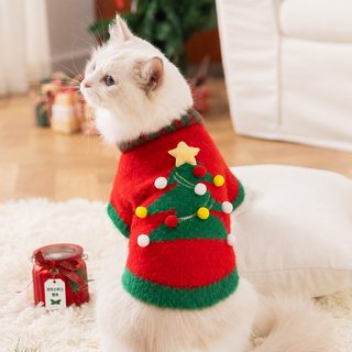 크로스보더 겨울 크리스마스풍 고양이 옷 보온 스웨터 조끼 중소형 강아지 옷 새해 애완동물 옷