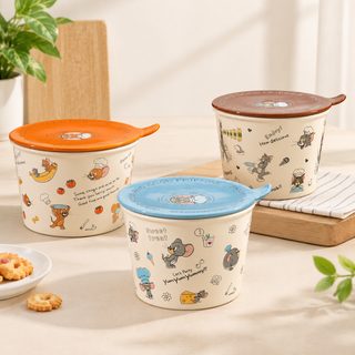 뚜껑 있는 도자기 라면그릇 1100ml 대용량 캐릭터 라면용기
