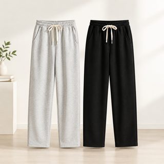 남성 기모 트레이닝팬츠 봄가을 고허리 슬림핏 와이드 일자 면 밴딩바지 빅