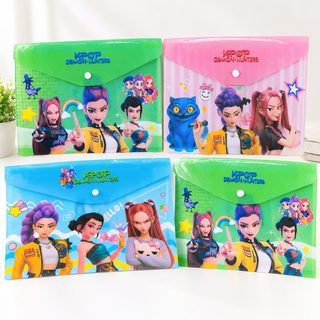 K-POP 헌터 걸그룹 캐릭터 A4 시험지 수납 똑딱이 파일백 컬러 과목별 서류봉