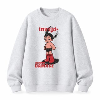 화면 중량 맨투맨 커플 루즈한 외투 안에 라운드 칼라 무모 커버 머리 백합 가을 겨울 보온 프린트 상의