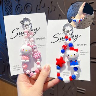 DIY 키티 비즈 휴대폰 스트랩 커플 가방 키링 폰케이스 장식 핸드메이드 폰