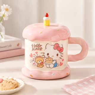 케이크 모양 도자기 뚜껑 머그컵 370ml 사무실 커피잔