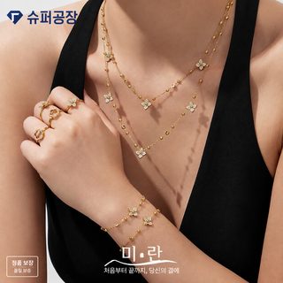 수수께끼 스테인리스 플라워 지르콘 클립 진주 목걸이 팔찌 도금 18k 진금