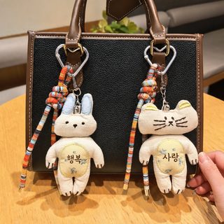 日系新款批发布艺卡通碎花猫咪兔子包包挂件可爱公仔钥匙扣挂饰女
