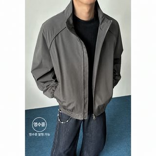 남성 오버핏 스탠드 칼라 항공 재킷 봄용 캐주얼 베이스볼 블루종 작업복