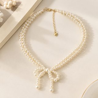 프렌치 리본 진주 목걸이 데일리 쇄골 체인 남녀공용 패션 액세서리