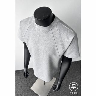 cleanfit 미국식 헤비 디테일 반팔 남성 여름 boxy 핏 티셔츠 공기층 접합 회색