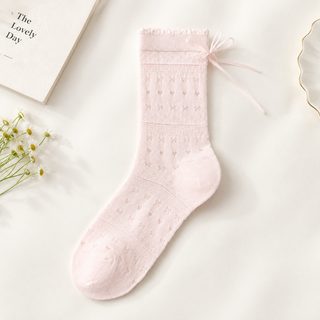 여성 여름 리본 중목 양말 얇은 면 망사 하트 골지 주름 패션양말