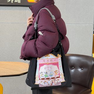 발레 고양이 캔버스 가방 자수 ballchain 맞춤형 쇼핑백 여성 숄더 가방 자수