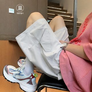 여름 얇은 작업복 반바지 주름 접합 냉감 속건 남자 겉옷 비치팬츠 캐주얼