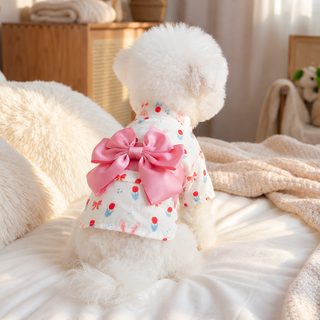 PETCIRCLE 애완동물 봄, 여름 신상 소형견 반려견 고양이 편안한 꽃불 대회 유카타-핑크 리본