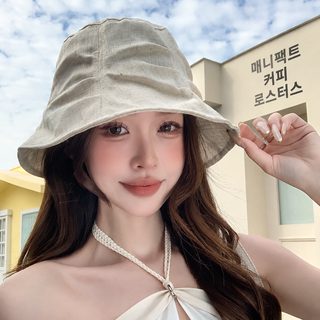 여름 어부 모자 신상 주름 면 마녀 달콤한 일본계 차양 물통 모자 얼굴 작은