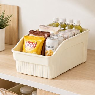 주방 찬장 간식 정리용 PP 사선 오픈 수납함 특대형 크림색