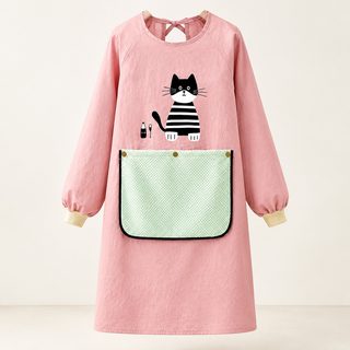 고양이 생활방수 주방 앞치마 긴팔 작업용 덧옷