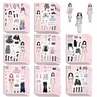 한국풍 K-POP 소녀 옷 갈아입히기 스티커 퍼즐 8장 세트 어린이 DIY 꾸미기 놀