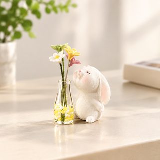 차량용 미니 토끼 피규어 데이지 장미 꽃병 인테리어 장식