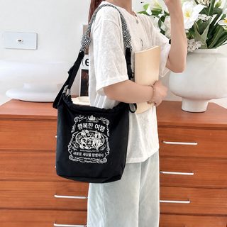 ballchain 가방 여성 백합 자수 물통 가방 친환경 캔버스 가방 트렌드 숄더 가