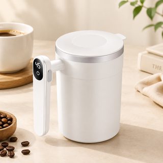 온도표시 충전식 자동회전 머그컵 커피 프로틴 쉐이커 380ml