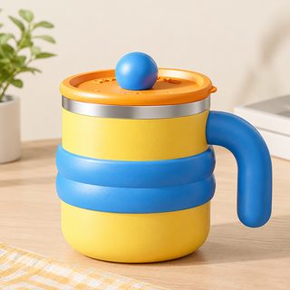 귀여운 스테인리스 뚜껑 머그컵 450ml 손잡이 우유컵