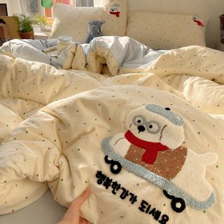 순면 타월자수 캐릭터 침구세트 귀여운 감성 침대시트 이불커버 기숙사용