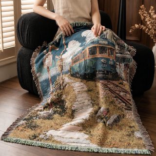 풍경 아트 태피스트리 소파 담요 자카드 직조 캠핑 담요 130x160cm 맞춤 제작
