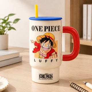 대용량 도자기 머그컵 850ml 뚜껑 빨대 손잡이 사무실 물컵