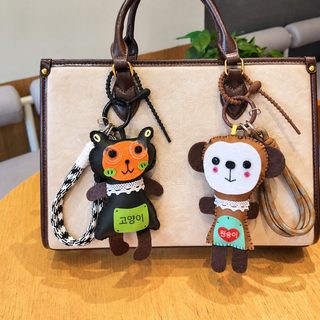 오리지널 수제 조립 만화 동물 PU 가방 걸이 자동차 열쇠고리 걸이 패션 귀여운 핸드폰 걸이 끈