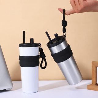 우샤 316 스테인리스 보온병 710ml 대용량 빨대컵 차량용 휴대용 손잡이 텀블
