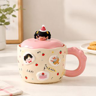 귀여운 생일 파티 도자기 뚜껑 머그컵 380ml 사무실 커피잔