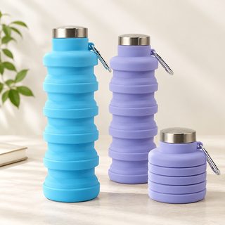 휴대용 접이식 실리콘 물병 500ml 여행 등산 물통
