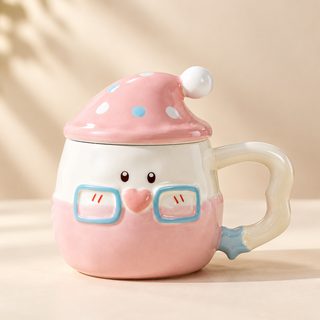 귀여운 마법모자 캐릭터 도자기 뚜껑 머그컵 440ml 사무실 가정용