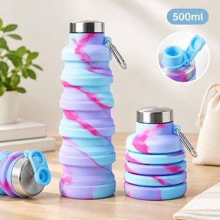 실리콘 접이식 물병 500ml 운동 등산 휴대용 물통