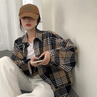 여성 기모 체크 셔츠 2026 신상 가을겨울 중장기장 루즈핏 BF 레트로 두꺼운