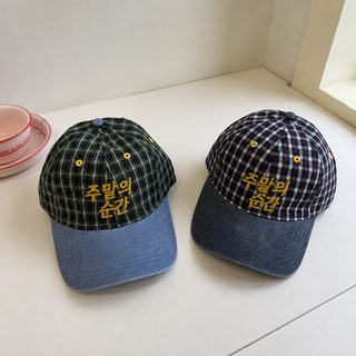 체크 배색 레터링 자수 야구모자 여성 남성 봄여름가을 조절형 챙모자