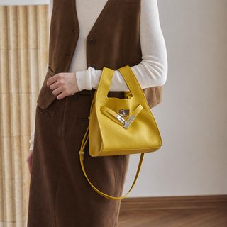 2026 신상 여성 천연 소가죽 버킷 숄더백 심플 데일리 핸드백 21×10×20cm