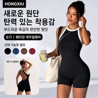 크로스보더 충돌 요가복 점프슈트 여성 운동 미등 복숭아 엉덩이 반바지 일체 민소매 점프슈트 헬스복