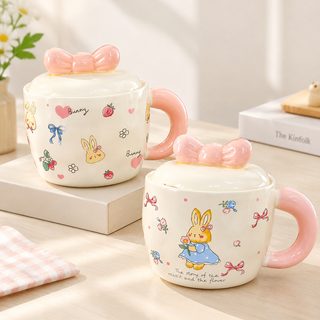 토끼 캐릭터 뚜껑 도자기 머그컵 400ml