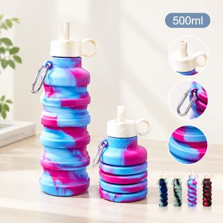 휴대용 접이식 실리콘 빨대 물병 500ml 운동 여행용