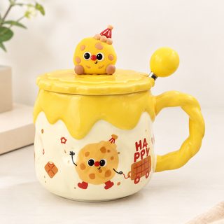 쿠키 캐릭터 도자기 머그컵 301 400ml 뚜껑 스푼 세트