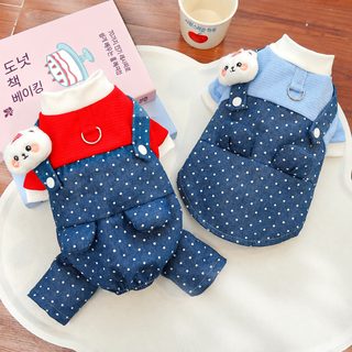 신상 사발옷 반려견 고양이 옷 데님 견인복 봄·여름 소형견 의상 테디비베