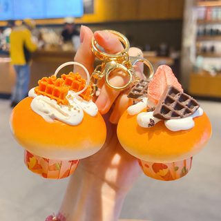 모조 디저트 종이컵 케이크 키링 PU 말랑 리바운드 자동차 가방용 귀여운 미