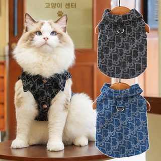 가을, 겨울 고양이 옷 시즌 자카드 데님 셔츠 애완동물 옷 중소형견 테디비