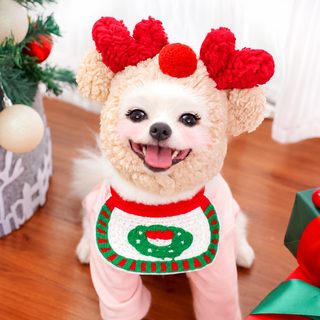 반려동물 크리스마스 모자 강아지 고양이 순록 턱받이 겨울 코스튬 소품