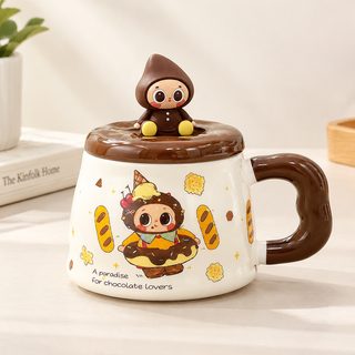 캐릭터 뚜껑 도자기 머그컵 400ml 선물용