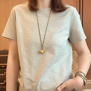 여성 여름 반팔 티셔츠 원피스 라운드넥 단색 그라데이션 루즈핏 체형 커버