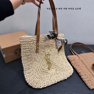 夏日编织托特包女大容量沙滩度假风单肩包拉菲草手提包时尚百搭款