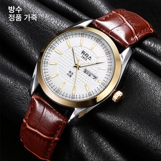 악어 무늬 벨트 커플 시계 더블 달력 방수 석영 시계 비즈니스 통근 남녀 손